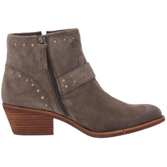 Söfft ALLENE Suede Moto Bootie Studs Buckles Side Zip Western Cowboy Boots Taupe - Picture 13 of 16